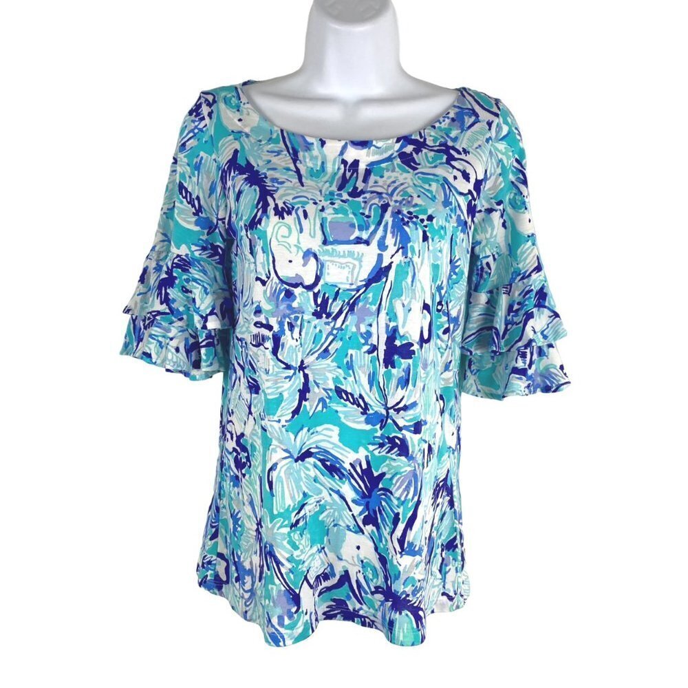 Lilly Pulitzer Lula Top Tropical Turquoise Elephant Appeal XXS‎ NWT TP-2088